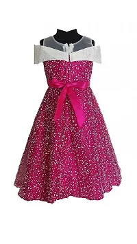 Girls Embellished Purple Silk Blend Fit And Flare Dress-thumb1