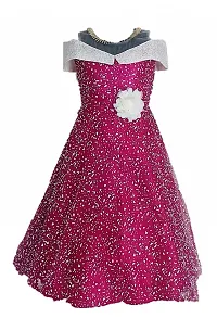 Girls Embellished Purple Silk Blend Fit And Flare Dress-thumb3