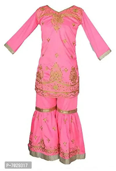 My Lil Princess Baby Girl's Knee Length Dress ( My Lil Princess_Kids Sharara SilkPink_22 _ Pink _ 3-4 Years )