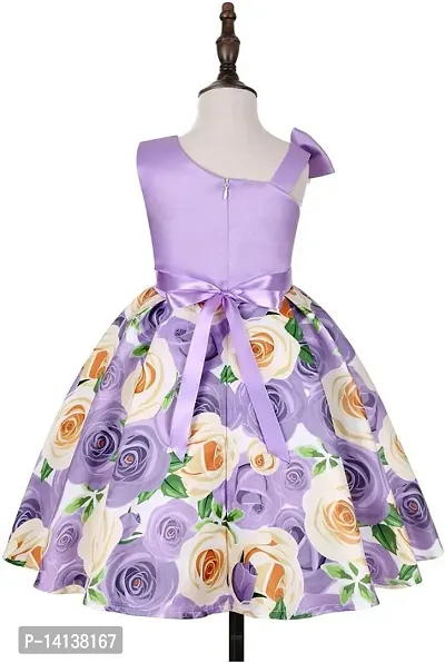 Fabulous Purple Satin Printed A-Line Dress For Girls-thumb3