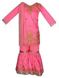 My Lil Princess Baby Girl's Knee Length Dress ( My Lil Princess_Kids Sharara SilkPink_22 _ Pink _ 3-4 Years )-thumb1