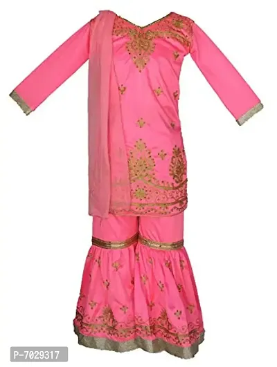 My Lil Princess Baby Girl's Knee Length Dress ( My Lil Princess_Kids Sharara SilkPink_22 _ Pink _ 3-4 Years )-thumb2