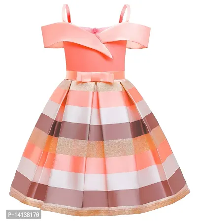 Fabulous Peach Satin Printed A-Line Dress For Girls