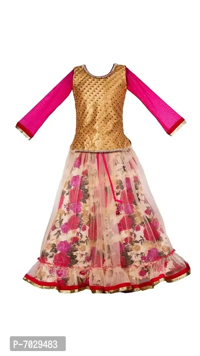 My Lil Princess Baby Girls Birthday Frock Dress_Pink Floral Lehenga_Net Fabric_3-4 Years