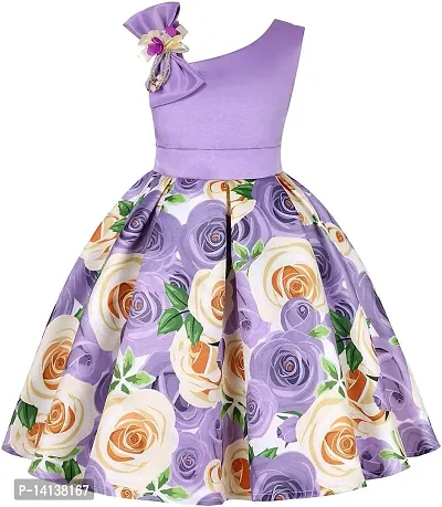 Fabulous Purple Satin Printed A-Line Dress For Girls-thumb0