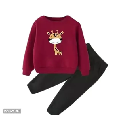 Haresh Fashion Kid's Fancy Lycra Blend Full Sleeve T-Shirt Cute Giraffe Print Regular Fit Pant Modern Combo Set (Red) Size:-2-3 year-thumb0