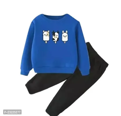 Haresh Fashion Kid's Fancy Lycra Blend Full Sleeve T-Shirt Cute Cats Print Regular Fit Pant Modern Combo Set (Blue) Size:-2-3 year