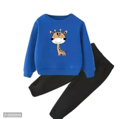 Haresh Fashion Kid's Fancy Lycra Blend Full Sleeve T-Shirt Cute Giraffe Print Regular Fit Pant Modern Combo Set (Blue) Size:-4-5 year