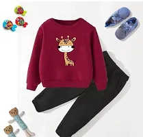 Haresh Fashion Kid's Fancy Lycra Blend Full Sleeve T-Shirt Cute Giraffe Print Regular Fit Pant Modern Combo Set (Red) Size:-2-3 year-thumb1