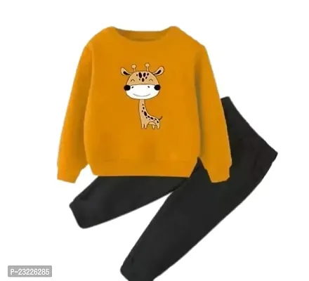 Haresh Fashion Kid's Fancy Lycra Blend Full Sleeve T-Shirt Cute Giraffe Print Regular Fit Pant Modern Combo Set (Yellow) Size:-3-4 year