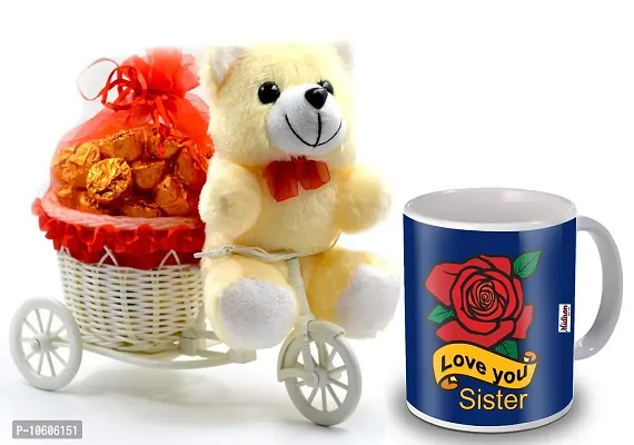 Midiron Sweet Gift for Sister with Chocolate and Ceramic Quoted Coffee Mug ( Multicolor)