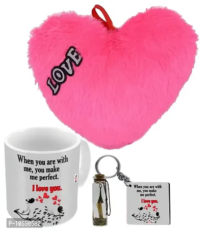 ME&YOU Romantic Gifts, Surprise Message Pills with Printed Mug, Keychain and Heart Cushion for Wife, Girlfriend, Lover On Valentine's Day, Birthday, Anniversary, IZ19MsgBott2MKHP-DTLove-136