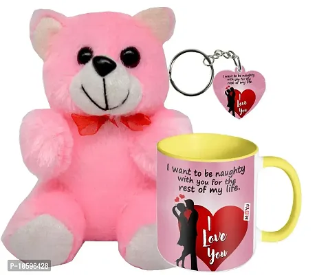ME&YOU Romantic Gifts, Surprise Teddy with Printed Mug and Keychain for Wife, Girlfriend, Fiance On Valentine's Day, Birthday