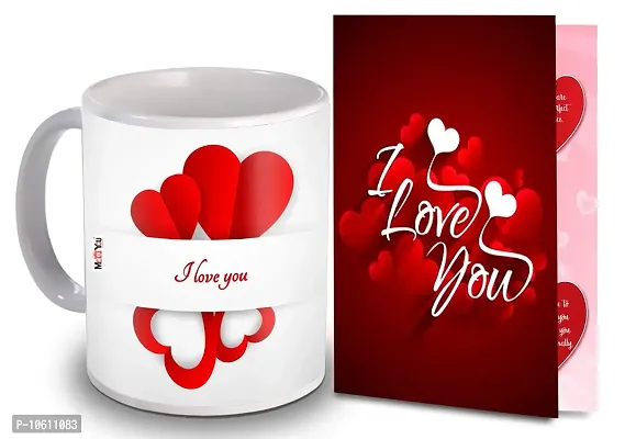 ME&YOU Love Quoted Multicolor Ceramic Mug with I Love You Greeting Card for Valentine's Day