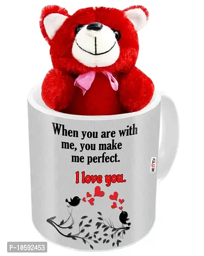 ME&YOU Romantic Gifts, Surprise Teddy with Printed Mug for Wife, Girlfriend, Fiance On Valentine's Day, Birthday, Anniversary, Karwa Chauth and Any Special Occasion IZ19DTLoveMuTR-136