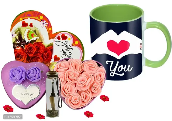 ME&YOU Romantic Gifts, Surprise Flower Box, Greeting Card with Message Bottle & Printed Colored Mug for Wife, Girlfriend, Fiance On Valentine's Day IZ19Tinbox2PurCard5Msgbott2MUg-DTLove-53