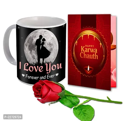 ME  YOU Beautiful Gift for Karwachauth| Stylish Gifts for Karwachauth| Gift Combo for Girlfriend/Wife| Printed Mug with Greeting Card  Artificial Rose