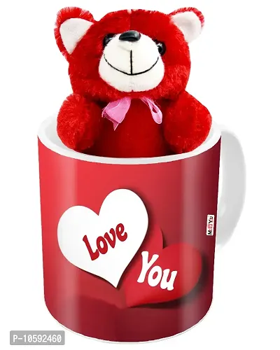 ME&YOU Romantic Gifts, Surprise Teddy with Printed Mug for Wife, Girlfriend, Fiance On Valentine's Day, Birthday, Anniversary, Karwa Chauth and Any Special Occasion IZ19DTLoveMuTR-137