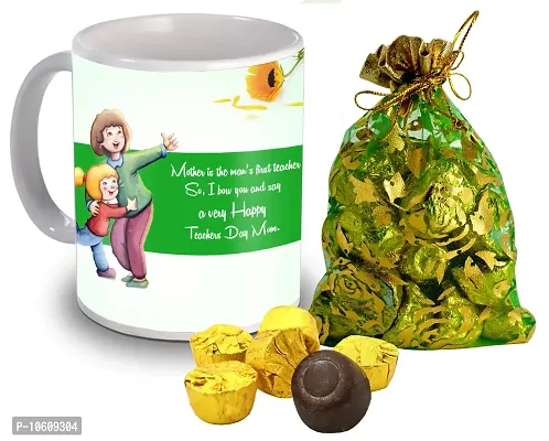 Midiron Sweet Gift Pack for Teacher with 15 Gold Chocolate and Ceramic Coffee (Mug 325 Ml), Happy Teachers Day