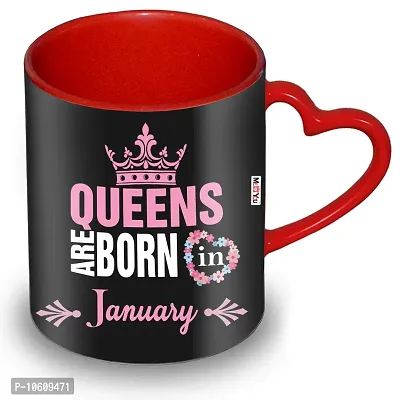 ME & YOU Queens are Born in January Printed Ceramic Heart Handle Coffee Mug Gift for Birthday-thumb2