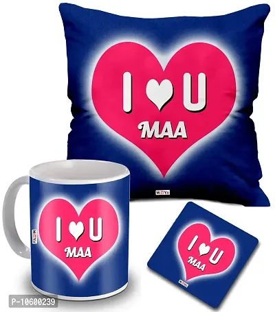 ME & YOU Printed Cushion with Ceramic Mug and MDF Coaster Gifts for Mother on her Birthday/Mother's Day/Anniversary/Women's Day
