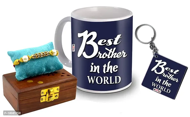 ME & YOU Raksha Bandhan Gift for Brother, Printed Ceramic Mug and MDF Keychain, Rakhi Set ( Multicolor)