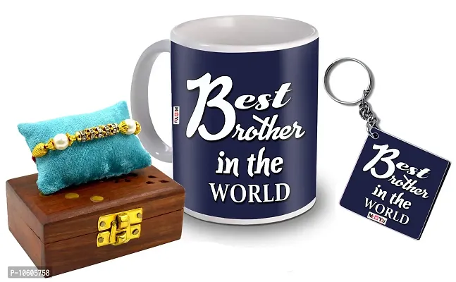 ME & YOU Raksha Bandhan Gift for Brother, Printed Ceramic Mug and MDF Keychain, Rakhi Set ( Multicolor)-thumb0