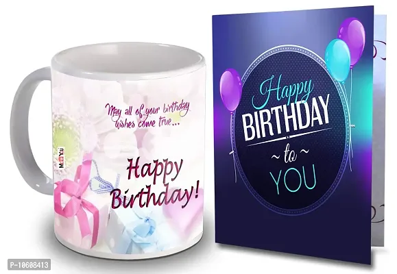 ME & YOU Birthday Gifts, Greeting Card with Happy Birthday Printed Ceramic Mug ( Multicolor)