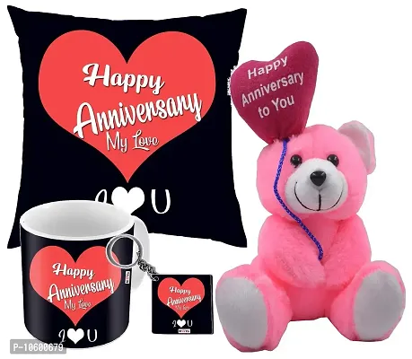 ME&YOU Set, Printed Cushion/Ceramic Mug/MDF Keychain/ Happy Anniversary Quoted Teddy, for Father/ Mother/Brother/Sister/Friends