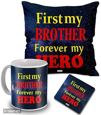 ME & YOU Gifts for Brother, Printed Cushion, Ceramic Mug with MDF Coaster Gift for Birthday/Rakhi/Raksha Bandhan/Anniversary/Bhaidooj-thumb0