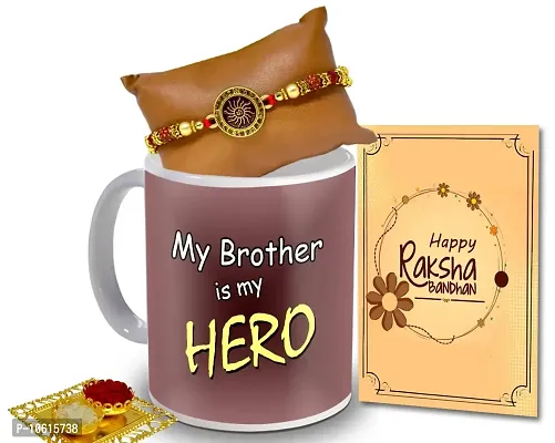 ME & YOU Rakhi Gift for Brother, Designer Rakhi with Coffee Mug, Roli Tikka and Rakhi Greeting Card Combo set for brother ( Pack 4)-IZ2266-13