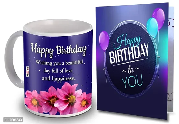 ME & YOU Birthday Gifts, Greeting Card with Happy Birthday Printed Ceramic Mug ( Multicolor)