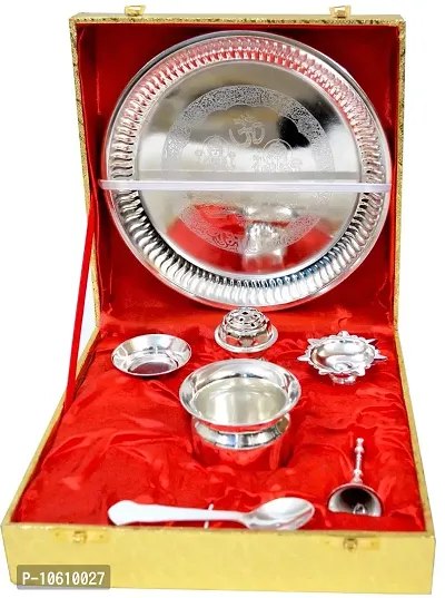 Beautiful Gold Plated Brass Pooja Thali Set for Diwali Pooja, Dhanteras,  Hawan Puja, Diwali Pujan, Navratri Pooja-Golden