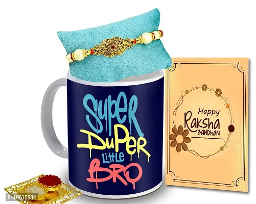 ME & YOU Rakhi Gift for Brother, Designer Rakhi with Coffee Mug, Roli Tikka and Rakhi Greeting Card Combo set for brother ( Pack 4)-IZ2239-32