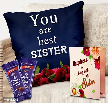 Midiron Beautiful Rakhi Combo Set for Sister | Chocolate for Sister | Rakhi Gift for Sister with Chocolate, Greeting Card  Printed Cushion - 12*12 Inch (Pack of 3)