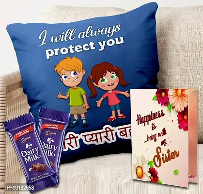 Midiron Tasty  Delicious Chocolates |Rakhi Gift for Sister | Raksha Bandhan Gifts Hamper |Chocolate Pack  Printed Cushion Gift for Sister | Pack of 3