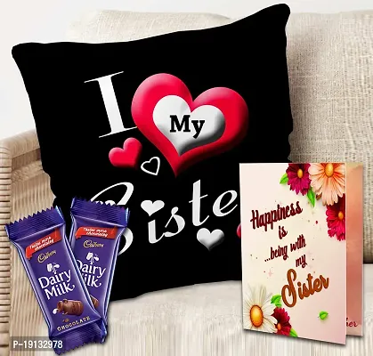 Midiron Beautiful Rakhi Combo Set for Sister | Chocolate for Sister | Rakhi Gift for Sister with Chocolate, Greeting Card  Printed Cushion - 12*12 Inch (Pack of 3)