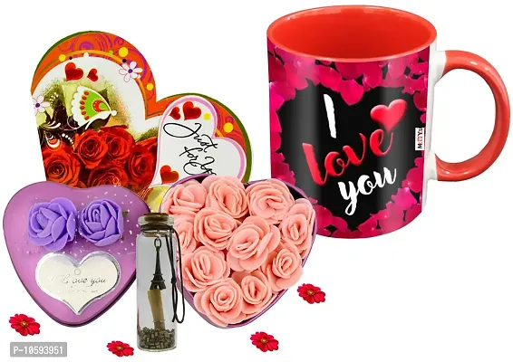 ME&YOU Romantic Gifts, Surprise Flower Box, Greeting Card with Message Bottle & Printed Colored Mug for Wife, Girlfriend, Fiance On Valentine's Day IZ19Tinbox2PurCard5Msgbott2MUr-STLove-33