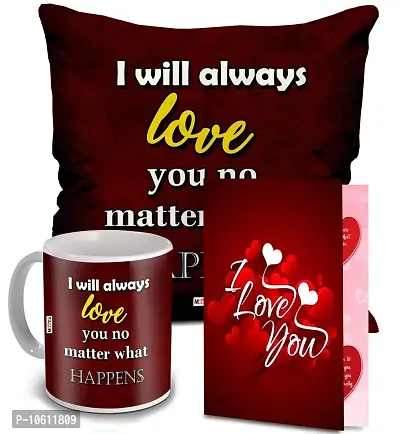 ME & YOU Love Quoted Cushion and Ceramic Mug with I Love You Greeting Card for Valentine's Day, Birthday, Anniversary (Multicolor)-thumb0