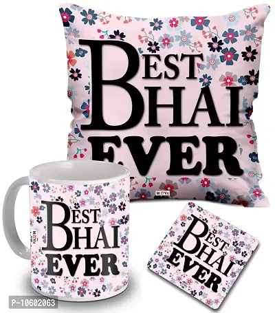 ME & YOU Gifts for Brother, Printed Cushion, Ceramic Mug with MDF Coaster Gift for Birthday/Rakhi/Raksha Bandhan/Anniversary/Bhaidooj-thumb0