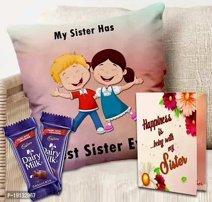 Midiron Rakhi Combo Set for Sister| Rakhi Gift Hamper |Chocolate with Printed Cushion | Rakhi Gifts for Bahen | Raksha Bandhan Git for Sister | Cushion Cover with Filler - 12*12 Inch-thumb0