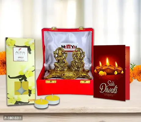 ME & YOU Beautiful Diwali Gift Hamper|Laxmi Ganesh Idol Diwali Gifts Combo|Festive Combo-Laxmi Ganesh Diya Statue, Diwali Greeting Card & Tealight Scented Vanilla Fragrance Candle