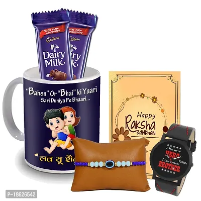 Midiron Fancy Rakhi Gift Hamper for brother | Chocolate box for Raksha Bandhan for Brother | Rakhi Gift for Bhai with 325Ml Coffee Mug, Chocolates, Watch, Rakhi and Greeting Card
