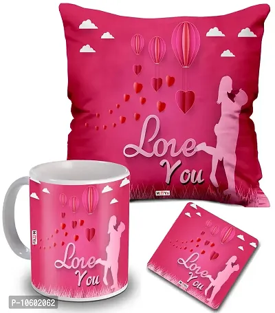 ME & YOU Love Quoted Printed Cushion, Ceramic Mug with MDF Coaster Gifts for Wife/Husband/Girlfriend/Boyfriend/Fiance on her Birthday/Anniversary/Valentine's Day