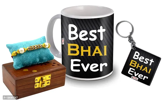 ME & YOU Raksha Bandhan Gift for Brother, Printed Ceramic Mug and MDF Keychain, Rakhi Set ( Multicolor)-thumb0