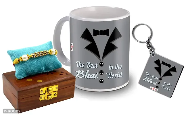 ME & YOU Raksha Bandhan Gift for Brother, Printed Ceramic Mug and MDF Keychain, Rakhi Set ( Multicolor)-thumb0