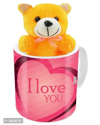 ME&YOU Romantic Gifts, Surprise Teddy with Printed 9ceramic 325ml Mug for Wife, Girlfriend, Fiance On Valentine's Day, Birthday, Anniversary, Karwa Chauth and Any Special Occasion IZ19DTLoveMuTO-138