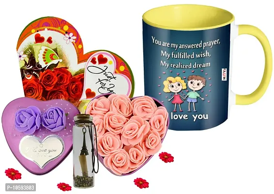 ME&YOU Romantic Gifts, Surprise Flower Box, Greeting Card with Message Bottle & Printed Colored Mug for Wife, Girlfriend, Fiance On Valentine's Day IZ19Tinbox2PurCard5Msgbott2MUy-DTLove-119