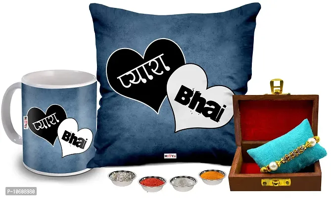 ME & YOU Raksha Bandhan Gift for Brother, Rakhi with Quoted Cushion and Printed Coffee Mug (Multicolor )