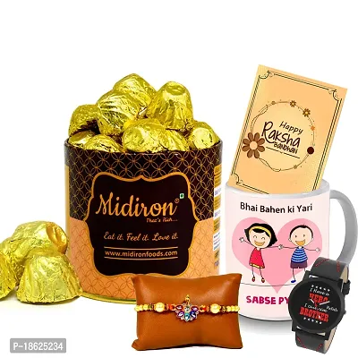 Midiron Rakhi for Bhai/Bhaiya/Brother |Rakhi Gifts Hamper/Combo| Set of Designer Rakhi with Chocloate and Coffee Mug, Rakshabandhan Greeting Card Combo pack